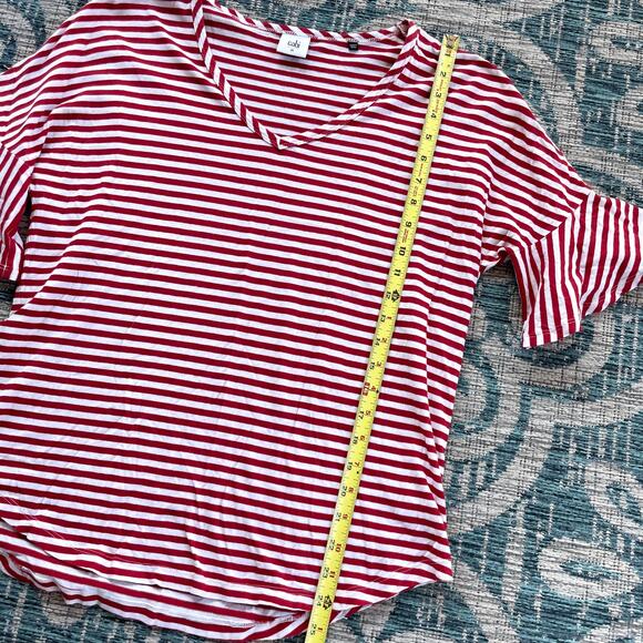 Cabi Flutter Tee Red & White Striped V-Neck Top with Ruffle Sleeves - Size M - Picture 5 of 7